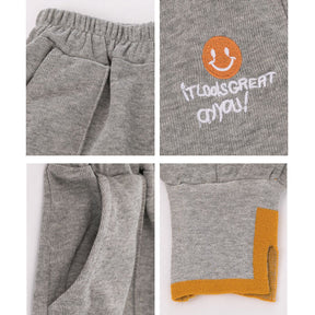 Girls Joggers Long Pants Pockets Outdoor Casual Trousers Smiley-Gray