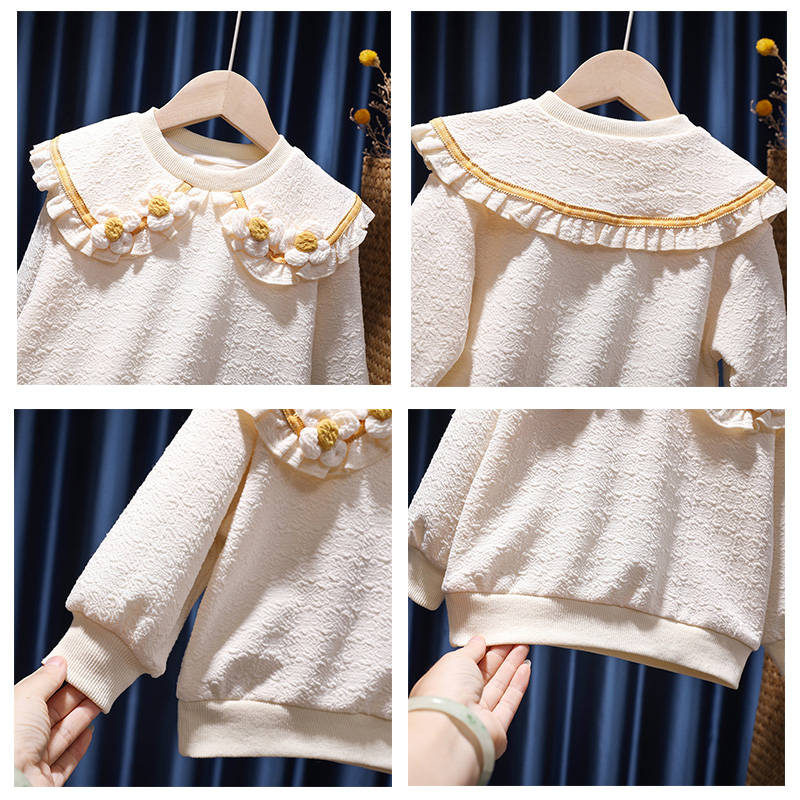 Toddler Girl Sweatshirts Pullover Crew neck Fall Winter Long Sleeve Tops-Apricot1