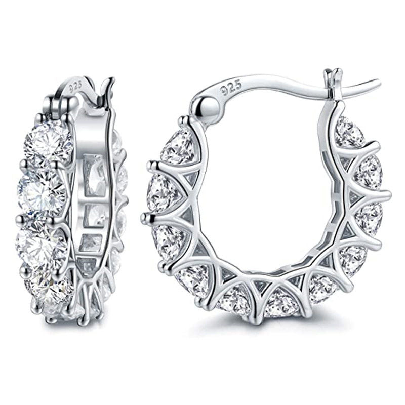 Zircon Lacework Small Hoop Earrings for Women Girls-Silver