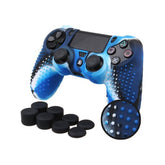 Studded Silicone Cover with 8 Thumb Grips for PS4/slim/Pro Controller-Black Blue