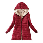 Lookbook Womens Hooded Sherpa Fleece Jacket Winter Warm Coat-WineRed