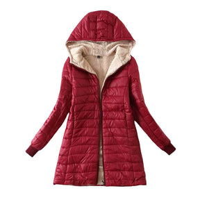 Lookbook Womens Hooded Sherpa Fleece Jacket Winter Warm Coat-WineRed