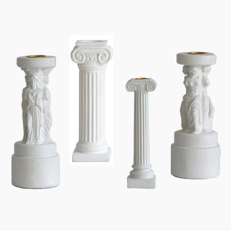 4 Pcs Retro Candle Holder Nordic Roman Column Aroma Candle Base for Festival Home Decor Ornament-White