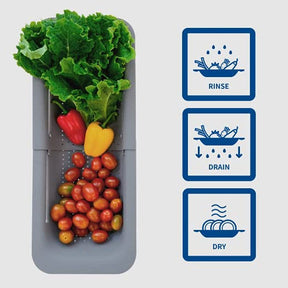 Sink Retractable Strainer Basket for Washing Vegetable Drying Dish-Grey