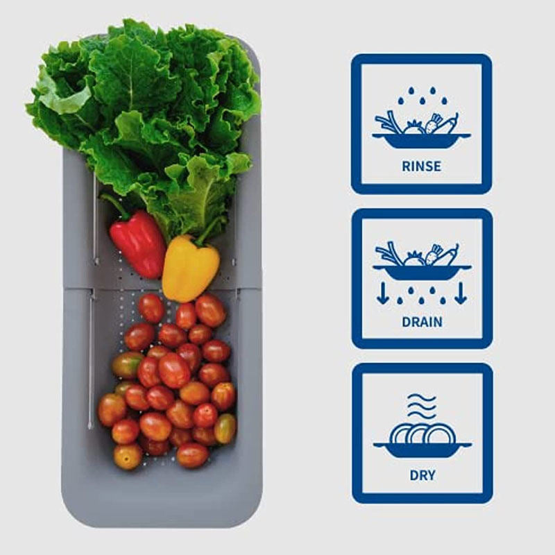 Sink Retractable Strainer Basket for Washing Vegetable Drying Dish-Grey