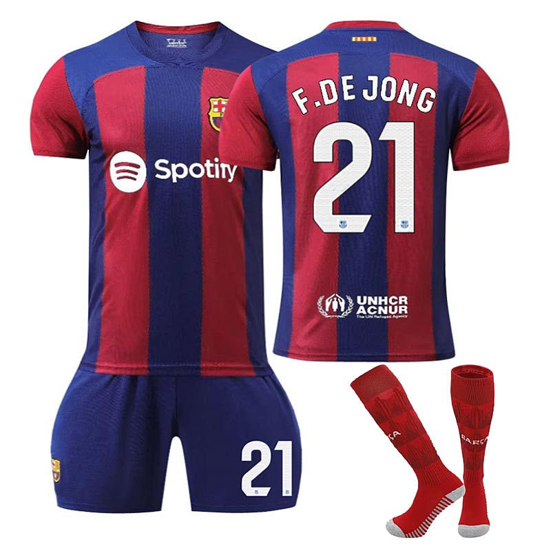 Barca Home Jersey F.DE JONG #21 Soccer Jersey Kids Adult 3-Pieces Jersey Kits