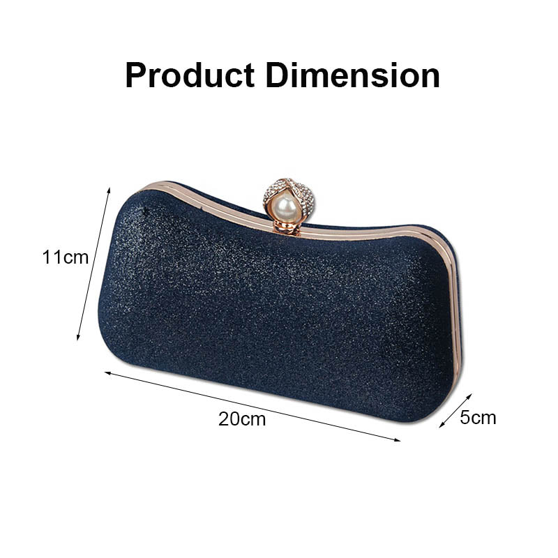 Velvet Evening Bags for Women With Flower Rhinestone Pearl for Party Wedding-NavyBlue