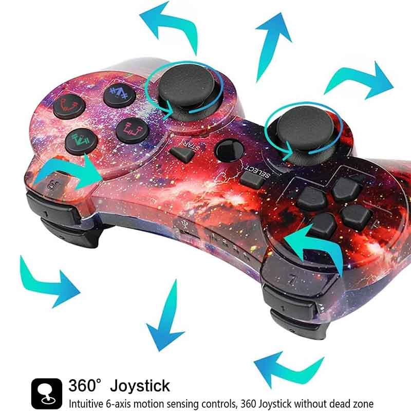 2Pcs Wireless Controller with High Performance Motion Sense Double Vibration for PS3-Black/Red