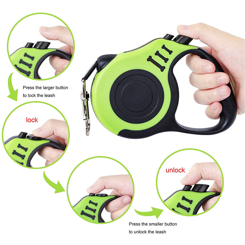 Retractable Dog Leash Lightweight Portative with Folding Bowl Dispenser Waste Bag-Green