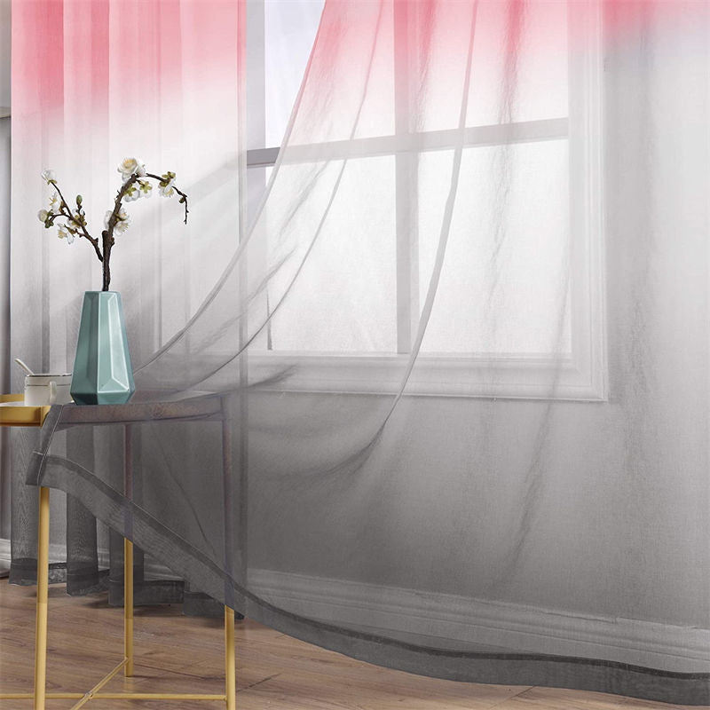 2 Panel Sheer Ombre Curtains Grommet Drapes for Girls Bedroom-PinkGrey