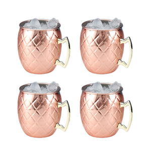 500ml Stainless Steel Moscow Mule Mugs Set of 4 Reticulate Cups-RoseGold