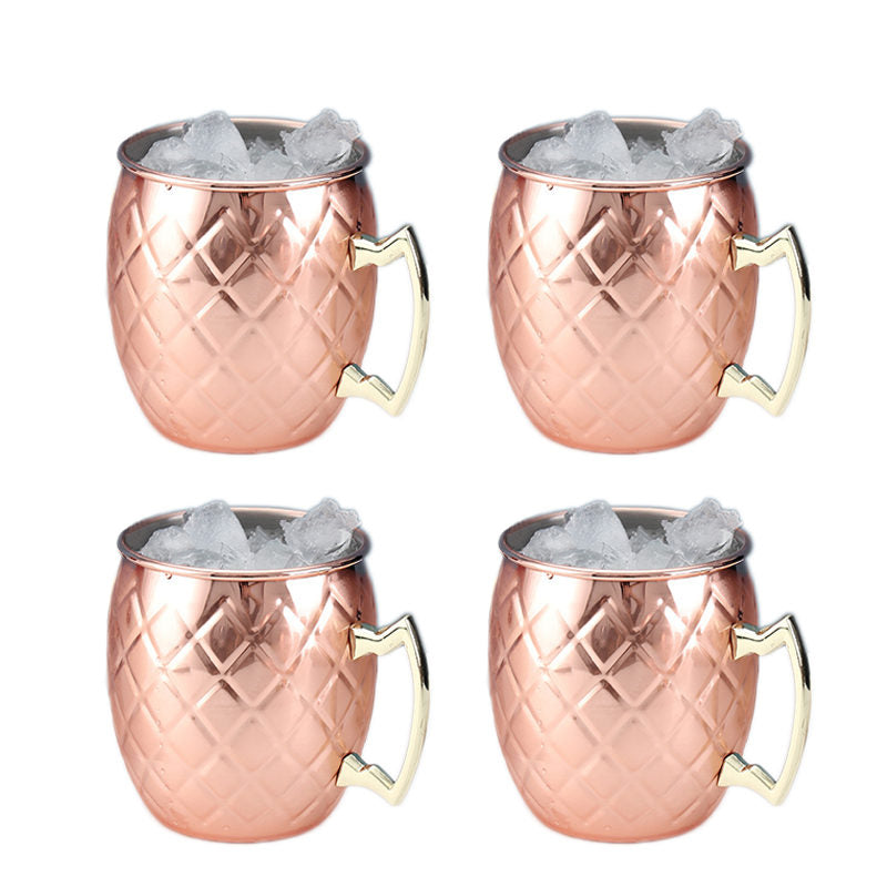 500ml Stainless Steel Moscow Mule Mugs Set of 4 Reticulate Cups-RoseGold