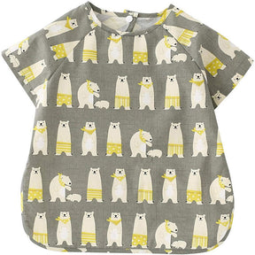 Toddler Short Sleeved Smock Cartoon Waterproof Apron for Feeding Painting-Bear