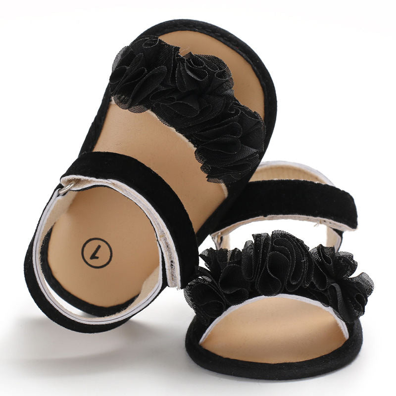 Baby Walker Shoes for Girls Flats Anti-Slip Open Toe Sandals-Black