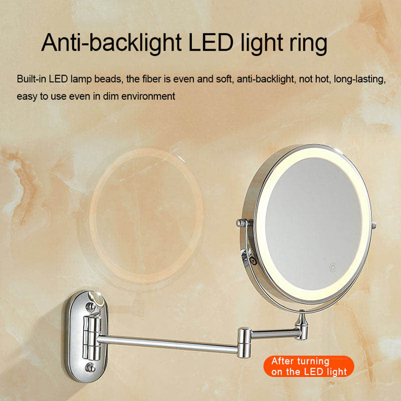 Wall Mounted Lighted Makeup Mirror 8inch 10X Magnifying Cosmetic Mirror with 3 Color Modes Battery Type-Silver