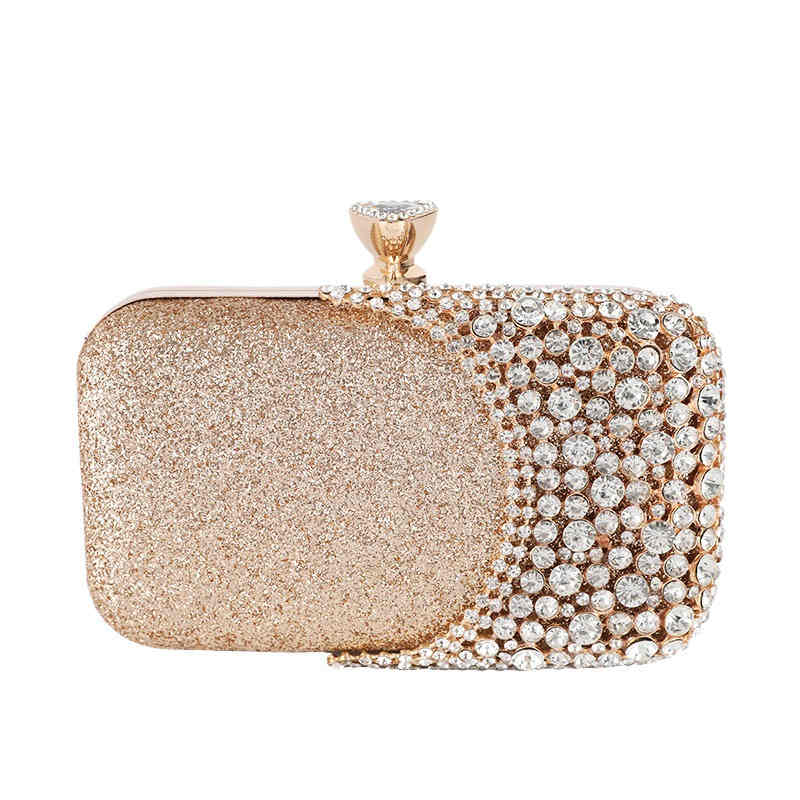 Womens Crystal Evening Clutch Bag Wedding Purse Party Bag-Gold