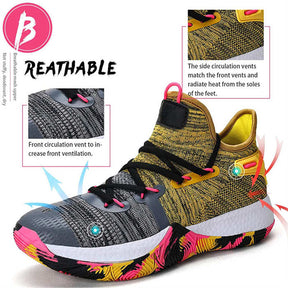 Boys Basketball Shoes Non-Slip Girls Sneakers Durable Kids Running Shoes-Gray