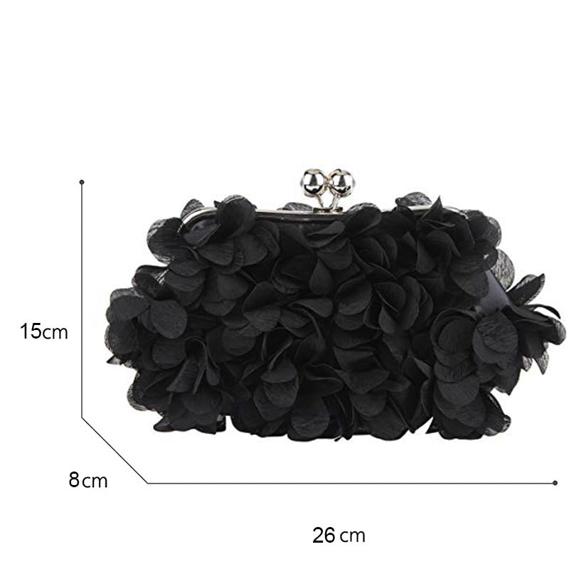 Clutch Evening Bags Floral Appliques Crossbody Bag For Women-Black