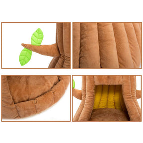 Stump Shape Cozy Pet Bed Warm Sleeping Bed for Cats and Puppy-Coffee