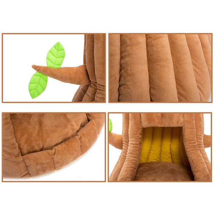 Stump Shape Cozy Pet Bed Warm Sleeping Bed for Cats and Puppy-Orange