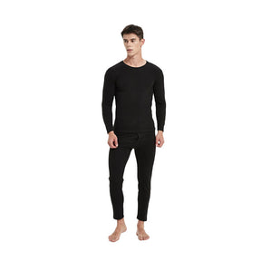 Men's Ultra Soft Autumn And Winter Thermal Underwear Fleece Lined Pajamas-Black