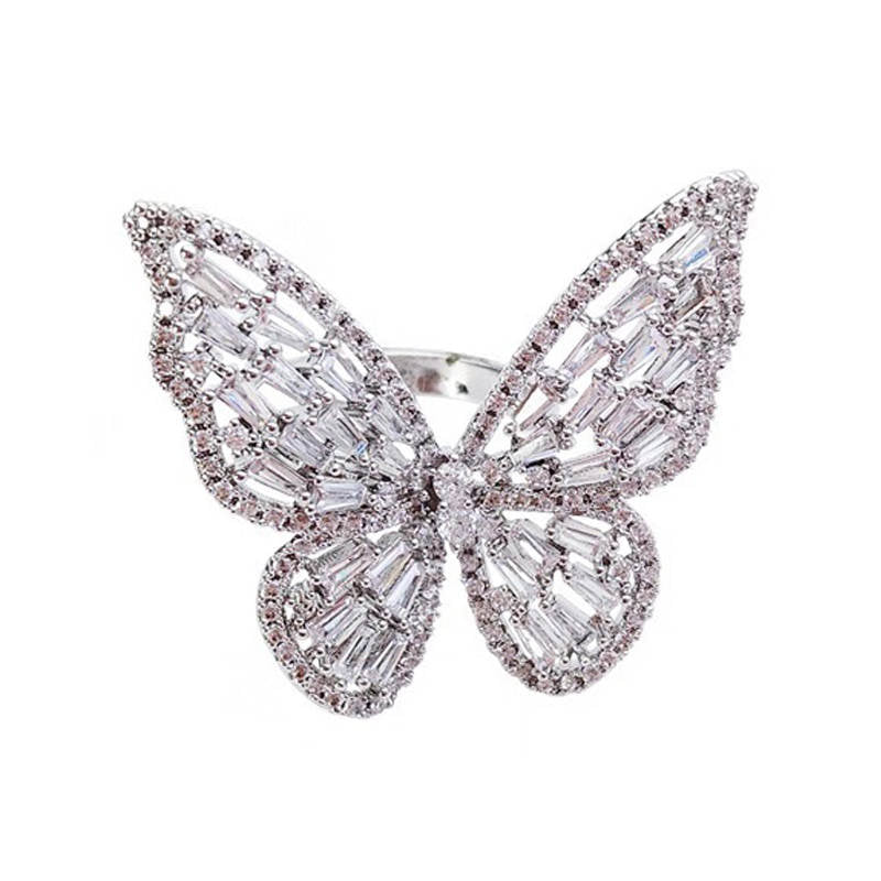 Cubic Zirconia Sparkling Butterfly Knuckle Ring-White