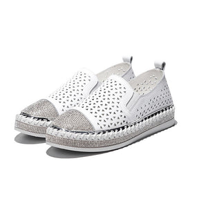 Womens Loafers Glitter Breathable Slip on Flat Sneaker-White