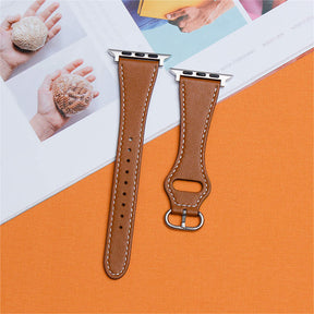 Apple Watch Strap Solid Color Leather for iWatch Series 7/SE/6/5/4/3/2/1-Brown