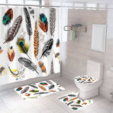 4 Pcs Shower Curtain Set Bath Mat U Shape and Toilet Lid Cover Mat with 12 Hooks-A6