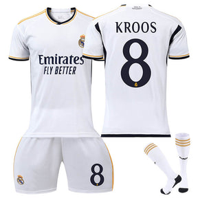 Real Madrid Home Jersey KROOS. #8 Soccer Jersey Kids Adult 3Pcs Jersey Kits