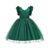 Princess Flower Girl Lace Dress Pageant Kids Christmas Party Dresses-Dark Green