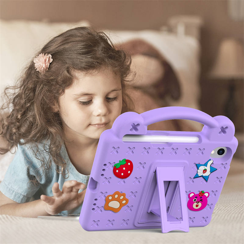 Strawberry iPad Mini 6 Case 8.3 Inch Shockproof Cover with Handle Band Shoulder Strap-LightPurple