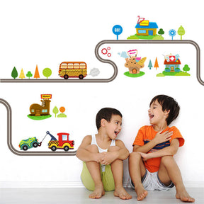 Removable Cute Cartoon Kids Room Wall Decal City Car Circled Curved Road Wall Stickers-082