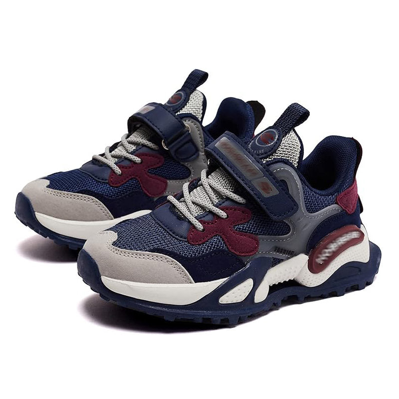 Boys Sneakers Breathable Mesh Lightweight Velcro Athletic Shoes-Dark Blue