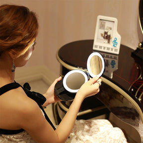 Dual LED Lighted 5X/1X Magnifying Travel Makeup Mirror