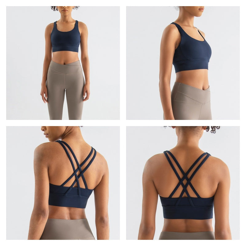 Comfort Sports Bra Push up Medium Support Yoga Tops Padded-NavyBlue