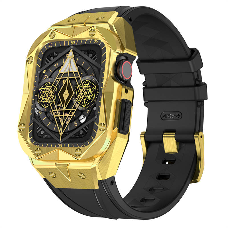 Sport TPU Strap with Protective Cover Frame for Apple Watch 44mm/45mm-Gold
