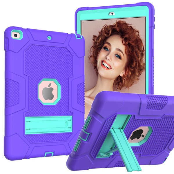 B3 Robot iPad Case Silicone Shockproof Protective Stand Cover For 10.2inch iPad 7/8/9-Purple&Mint Green
