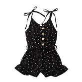Baby Girl Clothes Self Tie Sleeveless Romper Heart Shape Print Jumpsuit-Black