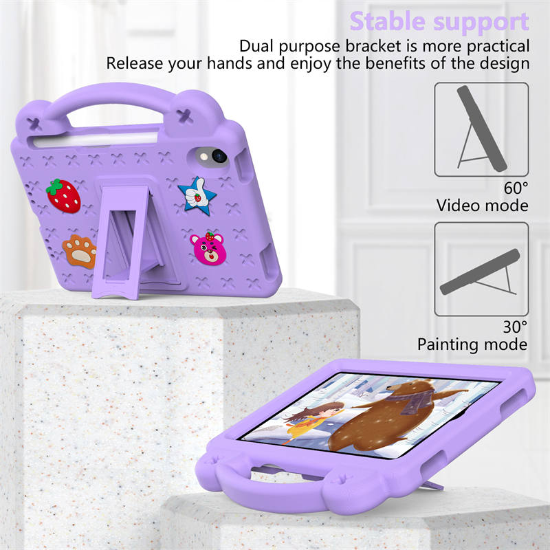 Strawberry iPad Mini 6 Case 8.3 Inch Shockproof Cover with Handle Band Shoulder Strap-LightPurple