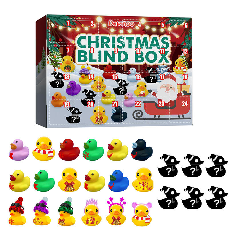 24 Days Christmas Countdown Calendar with 24 Rubber Ducks Toys