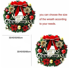 2 Pcs Artificial Pine Christmas Wreath Ornaments Holiday Decorations with Spruce Bowknot Bells