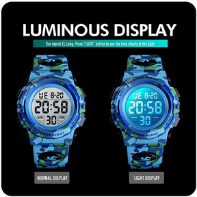 Kids Camouflage Digital Watch Outdoor Sports Waterproof Electronic Watches-LightBlue