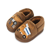 Boys Girls Warm Slippers Cartoon Kids Winter Indoor Household Shoes-Brown