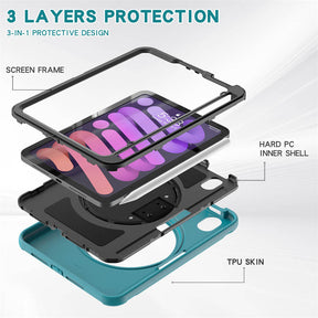 SpiderA iPad Case For iPad Mini 6 Heavy Duty Shockproof Rugged Protective Case With Holder-Blue