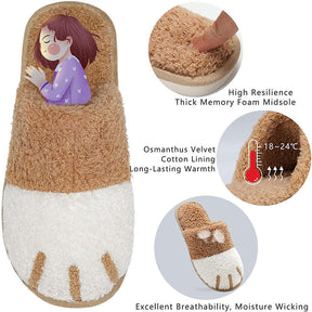 Memory Foam Unisex Slippers Comfortable Cute Animal Soft Shoes-Khaki