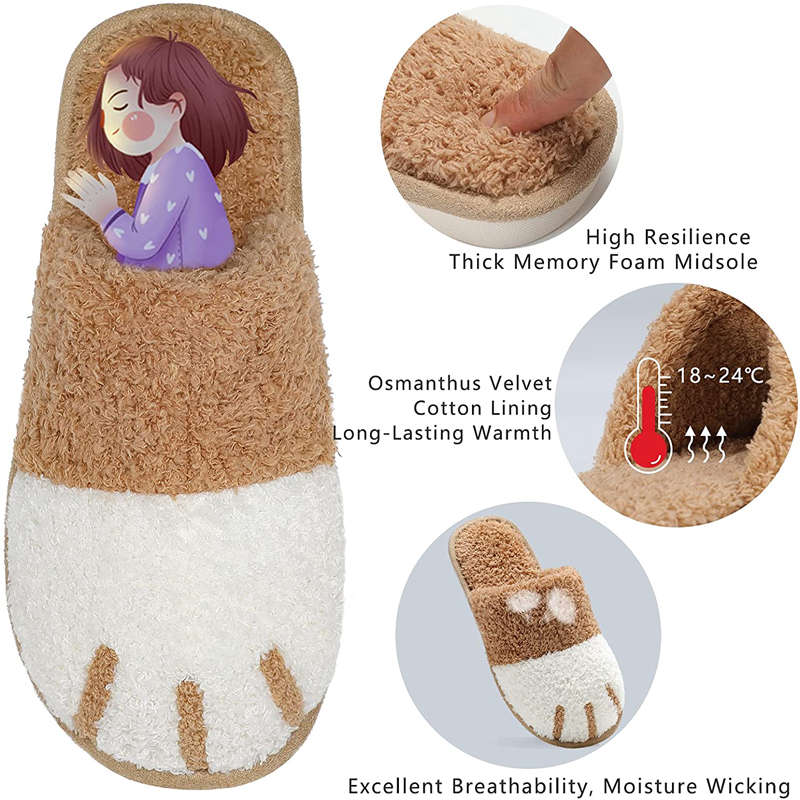 Memory Foam Unisex Slippers Comfortable Cute Animal Soft Shoes-Khaki
