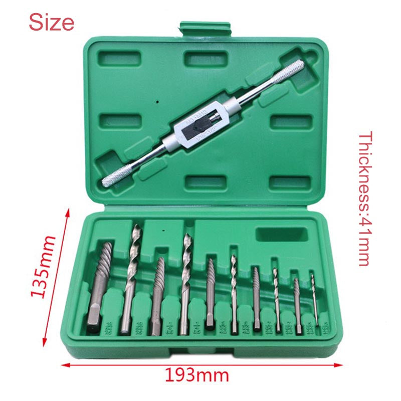 11 Pcs Damaged Broken Screw Extractor Kit Drill Bit Bolt Stud Remover Tool