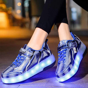 Kids Roller Skates Light up Shoes with Double Wheel for Girls Boys Birthday Gift-Blue