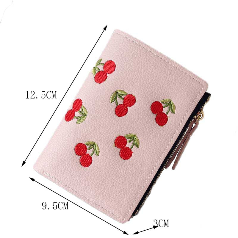 Women Cute Small Wallet Cherry Pattern Card Holder-Pink